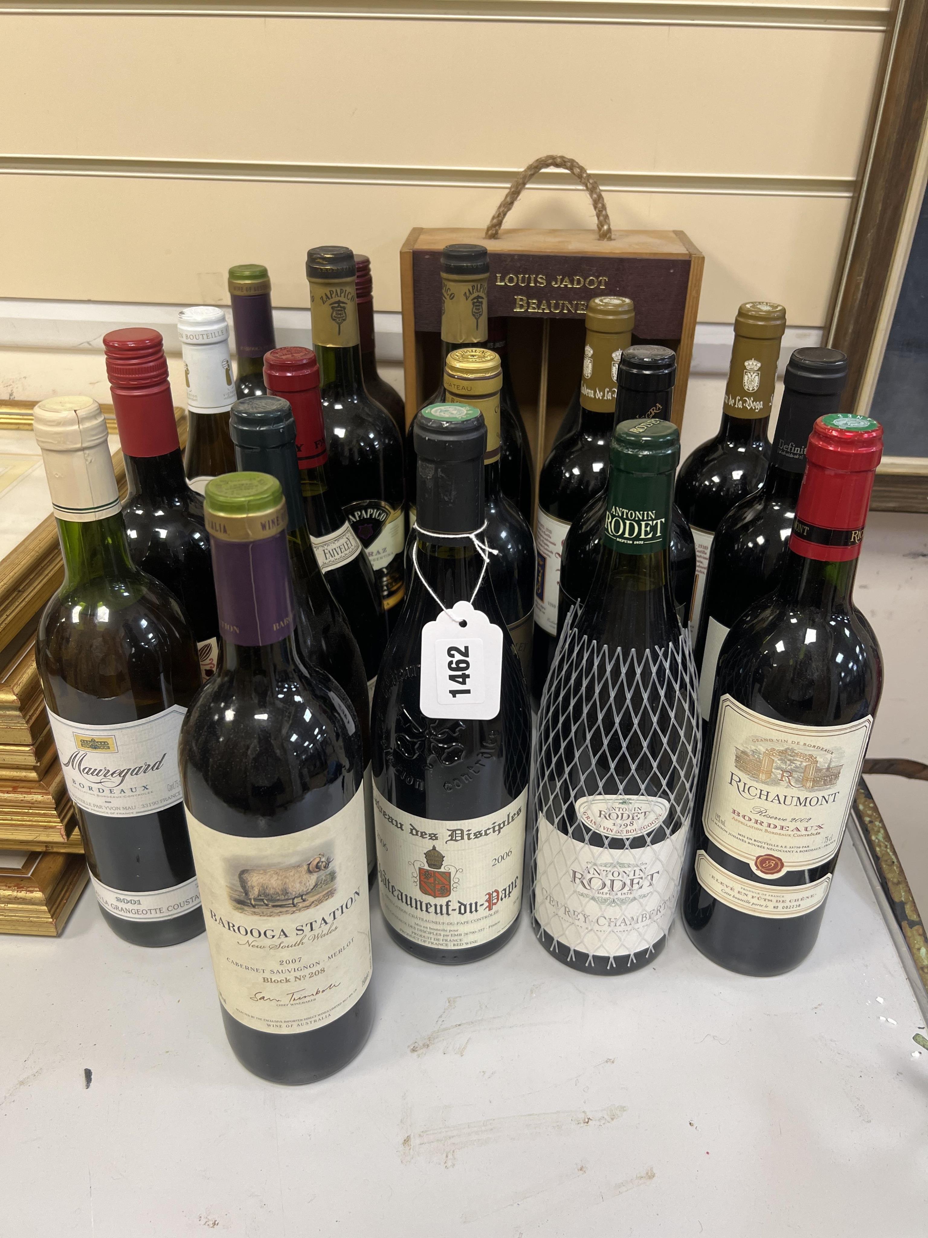 Twenty various bottles of wine to include Cabeau Des Disciplez Chateauneuf du Pape, Faiveley Mercurey 1er Cru Clos du Roy, Pouilly Fumé Domaine des Rabichattes, etc.